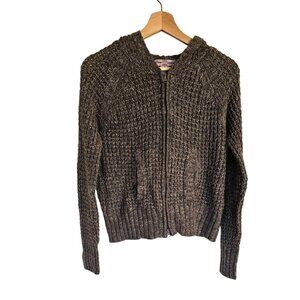 Womans Tiara International Knit Jacket hooded Size Small Gray chunky
